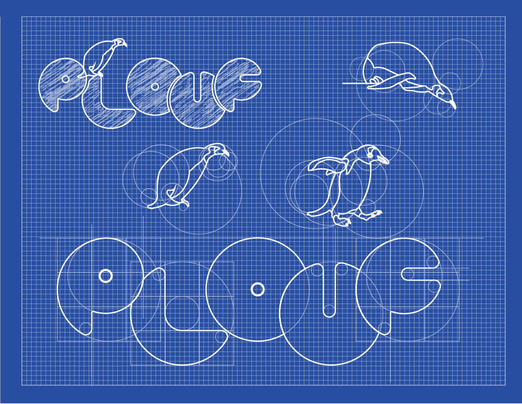 PLOUF blueprint white line sketch